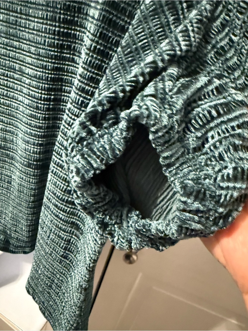 THML Teal Velvet Short Sleeve V-Neck Blouse - Picture 4 of 6